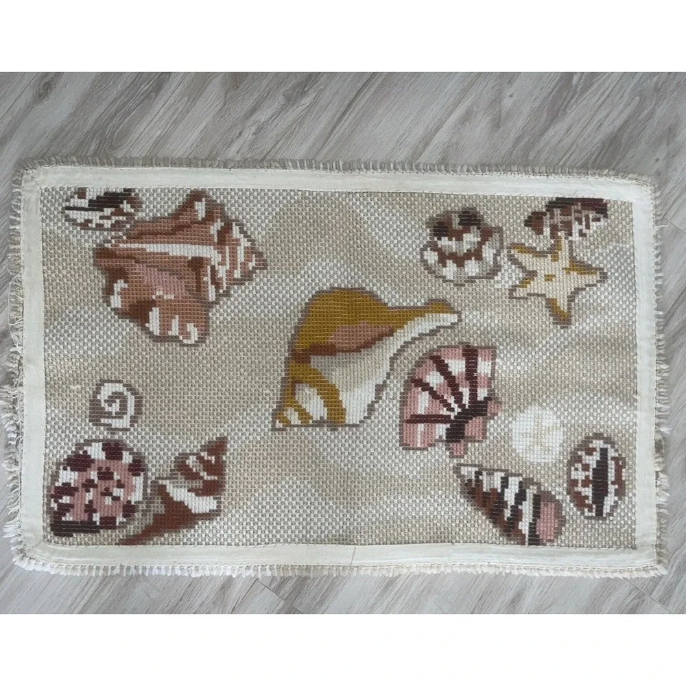 Handmade Latch Hook Rug Summer Seashells By The Seaside For Home Decor 26x39